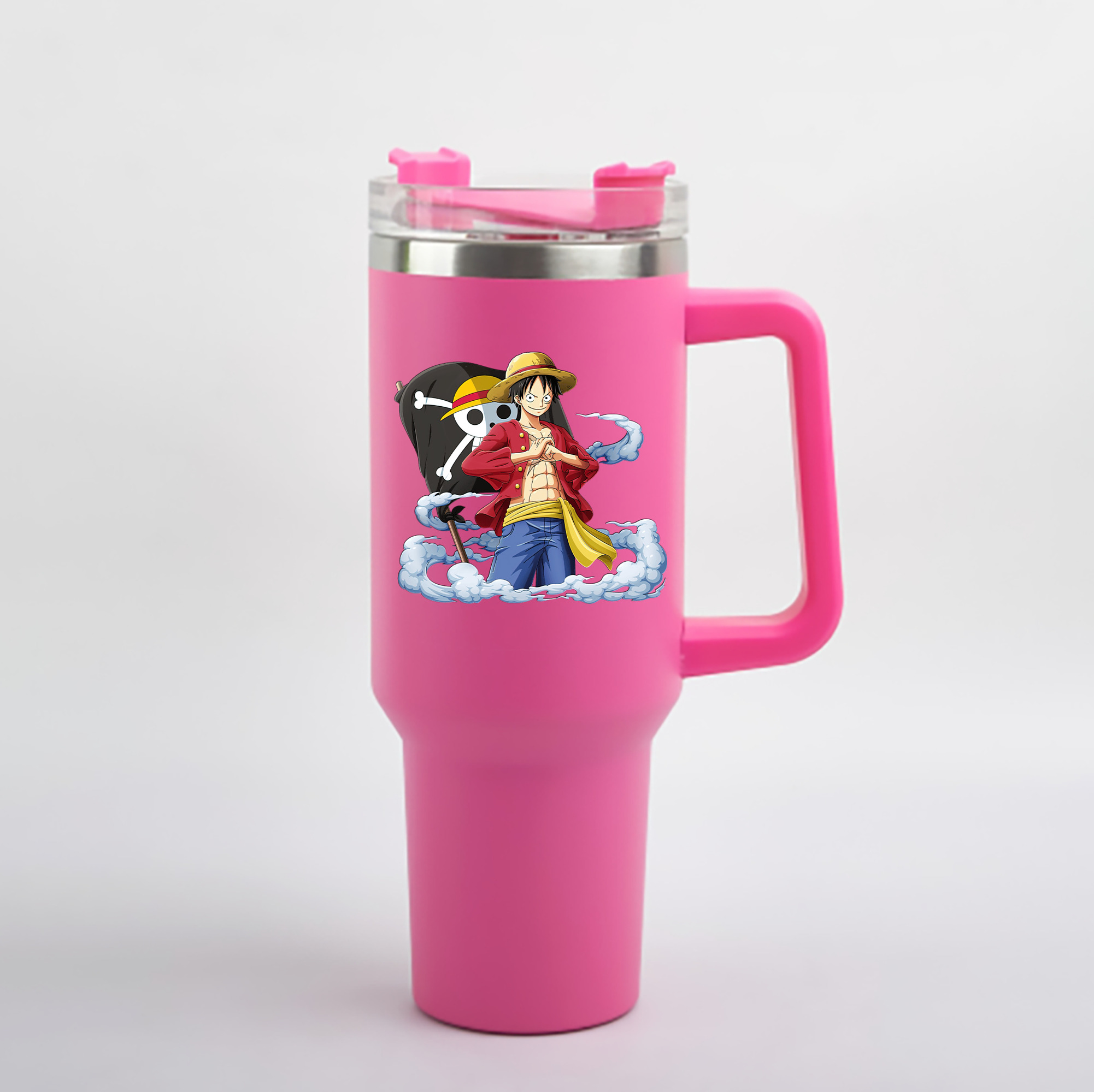 ワンピース モンキー・D・ルフィ ONE PIECE Monkey D. Luffy 1200mL車用タンブラー - クリスタルステッカー（プラスチックストロー付き）